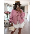 thumbnail image 4 of Women'S Lace-Up Cardigan Sweater Chunky Knit Long Puff Sleeve Fashion Autumn and Winter Jacket Coat Pink S, 4 of 6