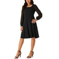 thumbnail image 4 of INSPIRE CHIC Women's Long Sleeve Swiss Dots Square Neck Knee Length Casual Dress with Pockets S Black, 4 of 5