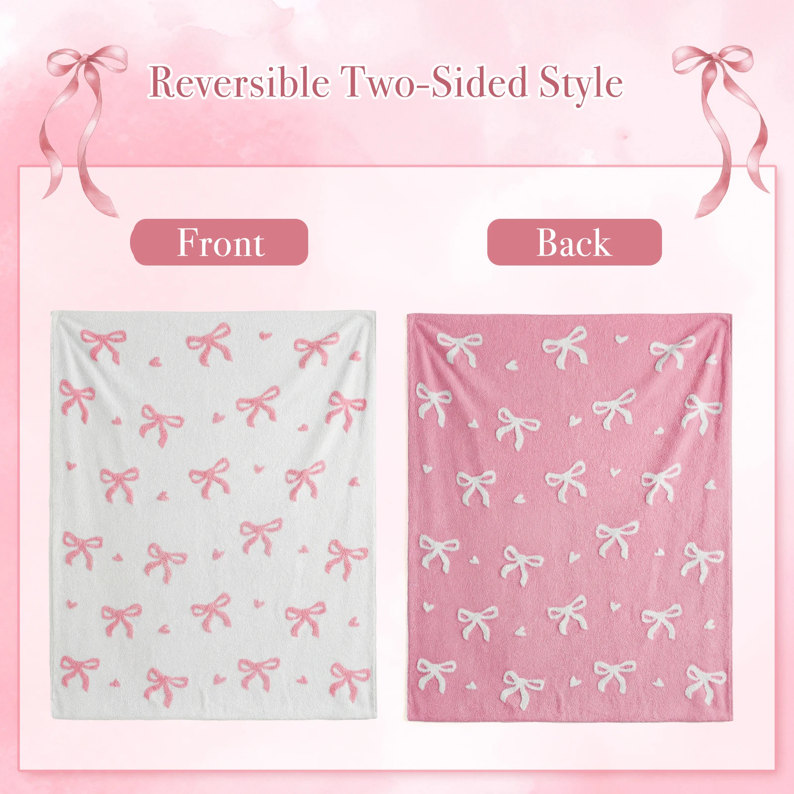 Catami Soft 3D Reversible Throw Blanket,Pink Bow,50*60