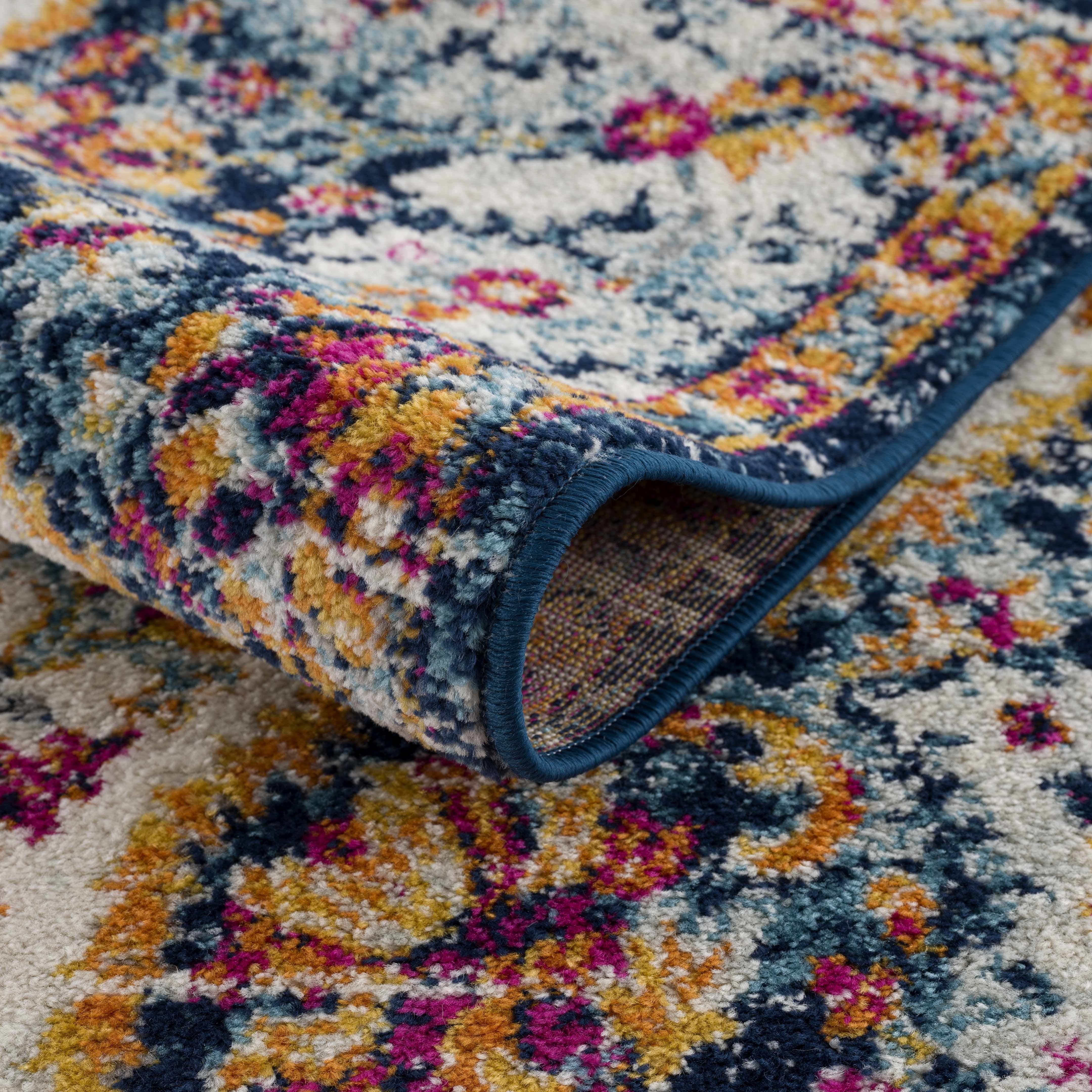 BoutiqueRugs Simsbury Oriental Medallion Runner Rug - Farmhouse Traditional Floral Carpet for Hallway, Kitchen - Navy, Fuchsia, Gray - 2'7" x 7'7" (2x8)