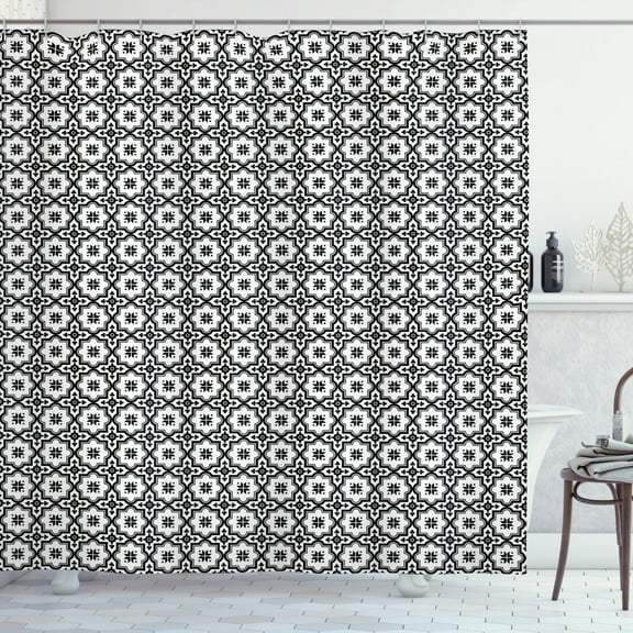 Ambesonne Moroccan Shower Curtain, Monochrome Tile Design, 69"Wx84"L, Black White