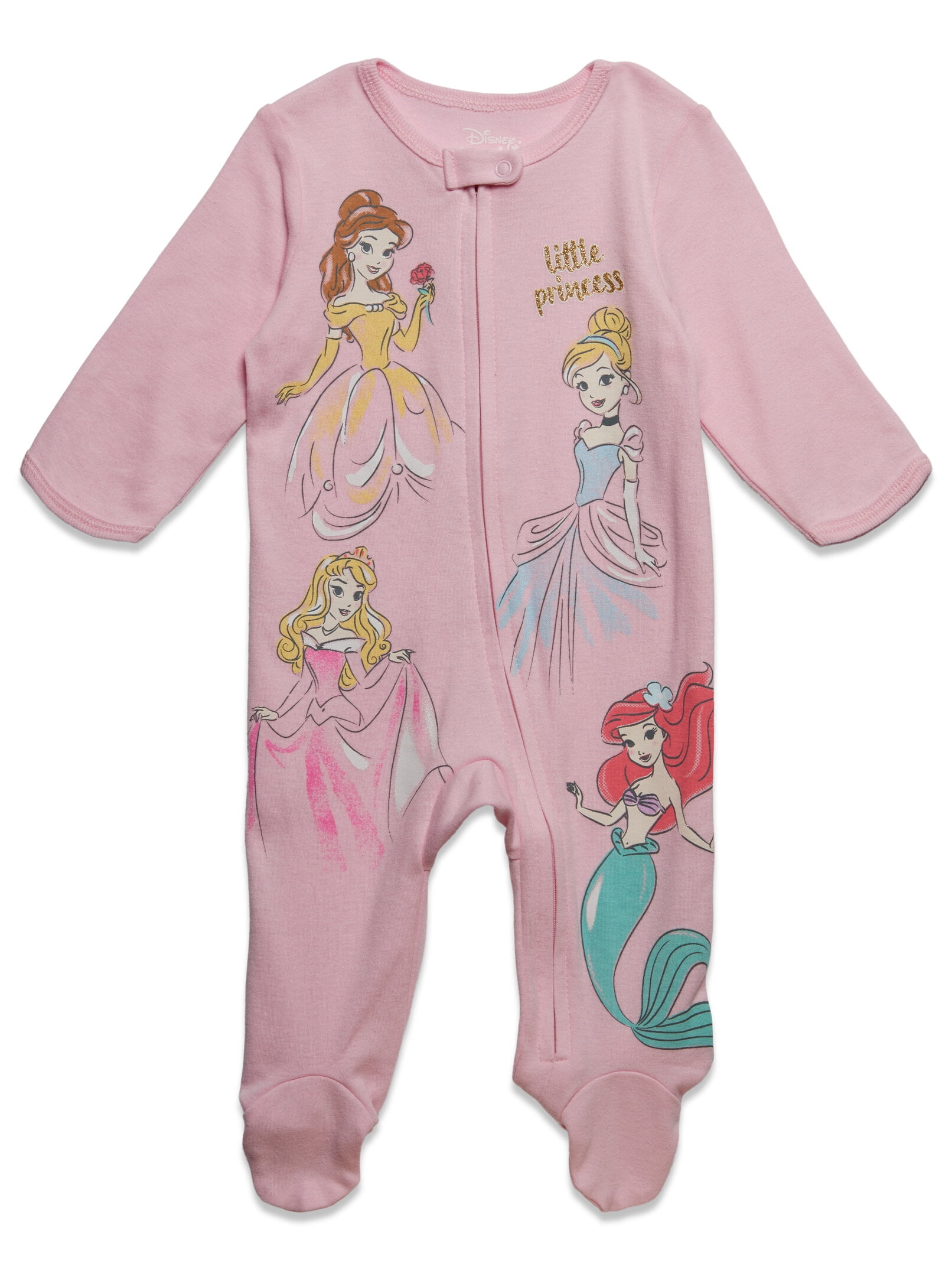 Disney Princess Baby Girls' 2-Pack Footed Sleep N' Play Coveralls Princess Pink White