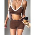 thumbnail image 4 of Brassiere And Shorts Set Sports Bras For Women Halter Strap Quick-Drying Sports Underwear Set, Shock-Absorbing, Cushioned Yoga Bra, Outdoor Running And Fitness Wear Coffee color M, 4 of 6
