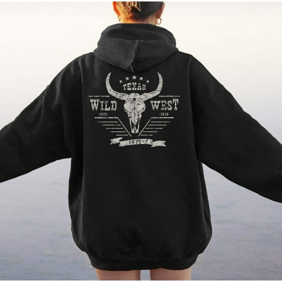 TEXAS WILD WEST Graphic Unisex Fleece Hooded Sweatshirt