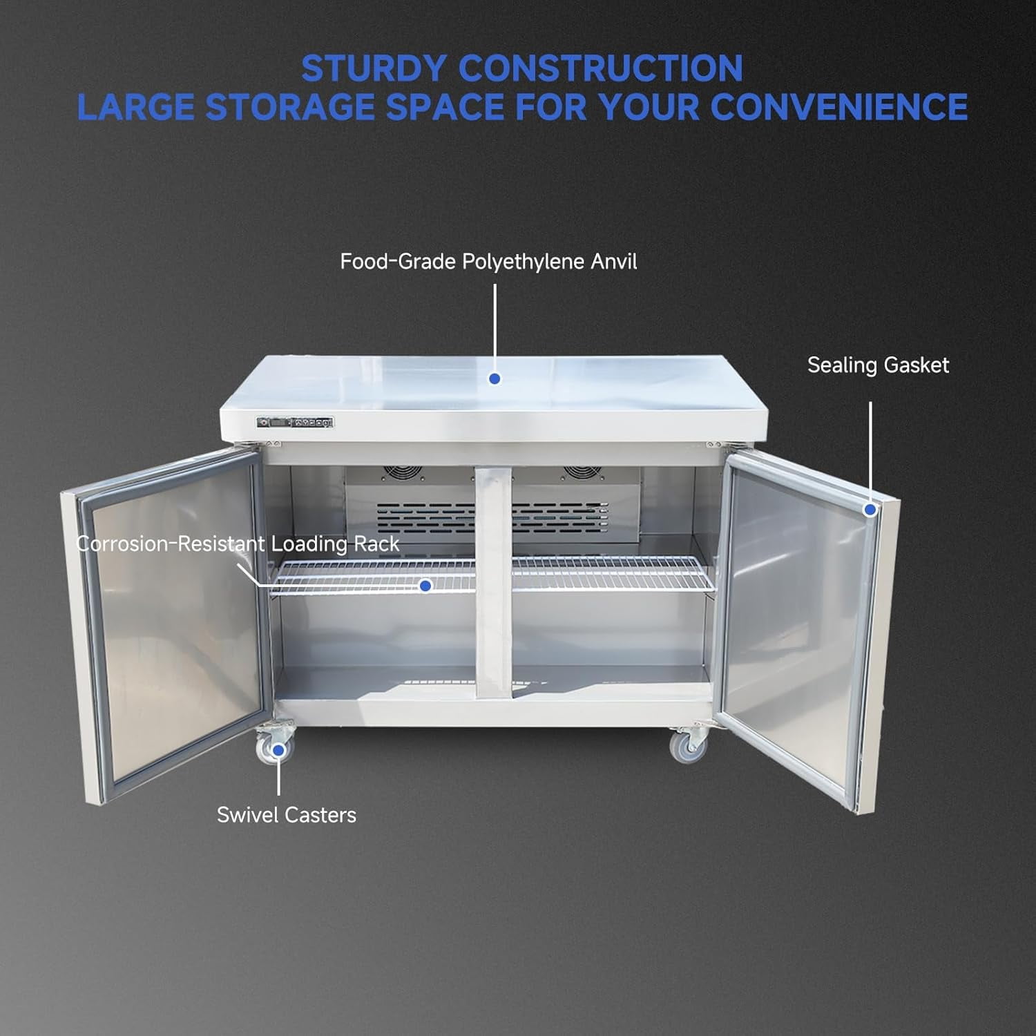 Yesurprise 48" Refrigerator Sandwich/Salad Prep Table Refrigerator7.42 cu. ft W 1 Door Commercial Stainless Steel Counter Food Prep Station Cooler Refrigerator for Restaurant Bar