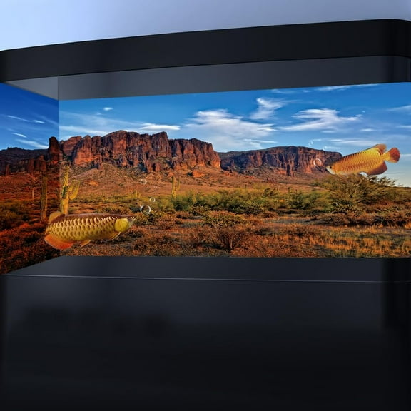 48X24IN Desert Rock Cactus Oasis Reptile Habitat Background, Natural Blue Sky Sun Desert Themed Terrarium Background, Aquarium Background with 10 EVA Double-Sided Tape