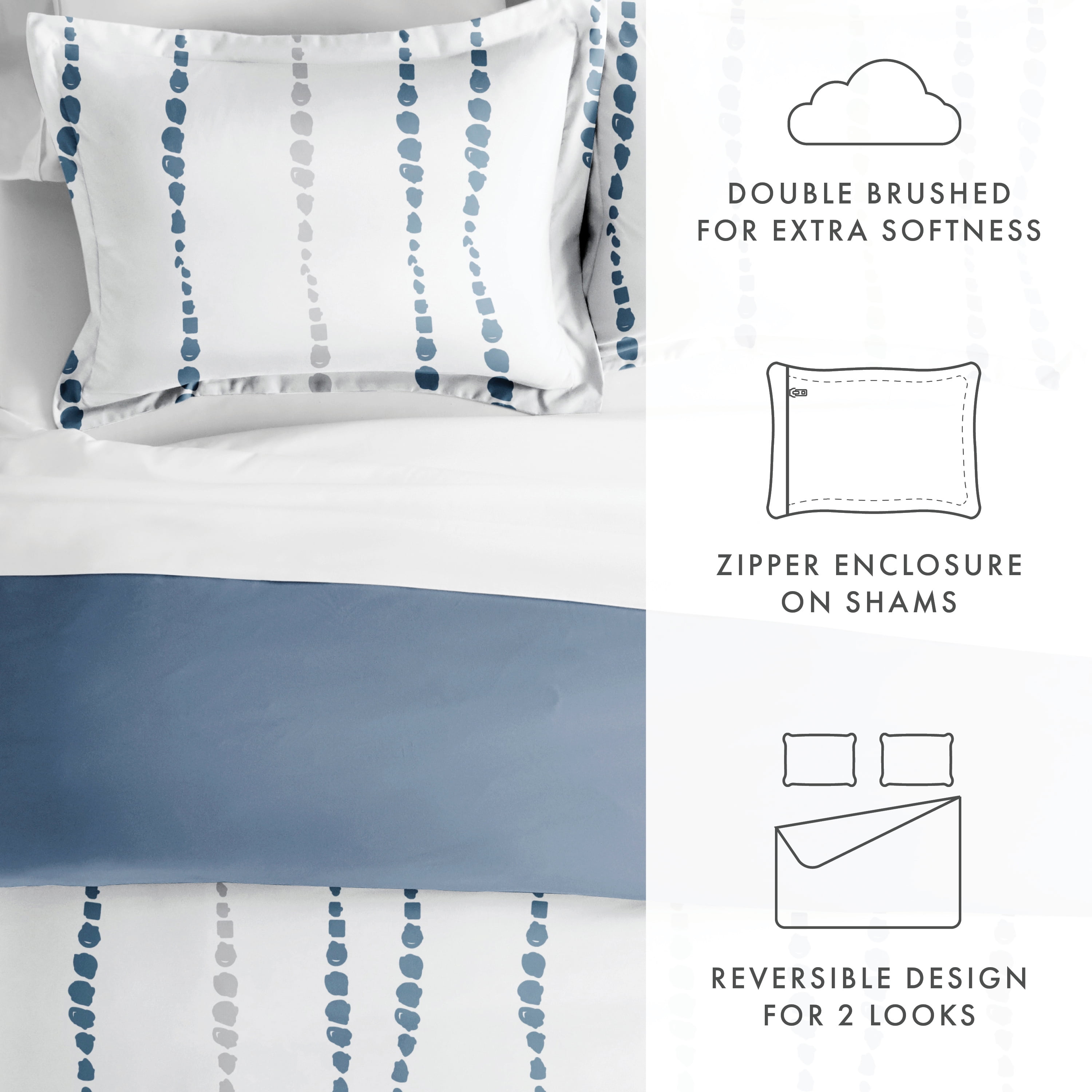 Noble Linens Blue Reversible Urban Vibe Print 3-Piece Duvet Cover Set, King/CalKing