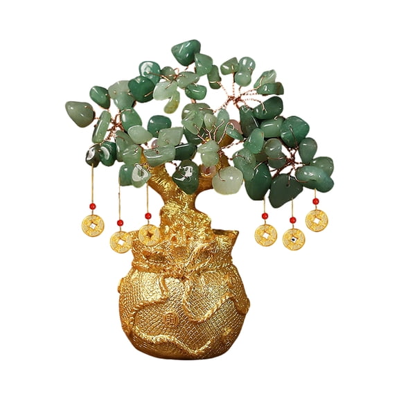 Crystal Money Tree Feng Shui Decor – Green Artificial Pachira Aquatica Ornament for Wealth, Prosperity & Good Fortune