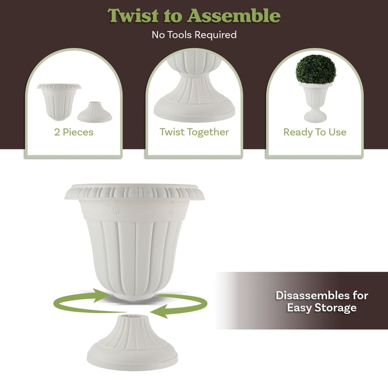 Vigoro Hancock Large Antique White Plastic Urn Planter (17 in. L x 17 in. W x 19 in. H) AC17DEAW - The Home Depot