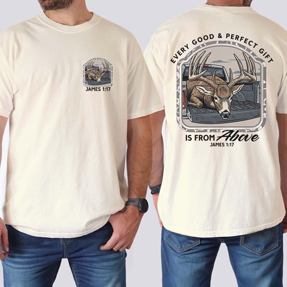 Whitetail Deer Hunting James 1:17 Christian Graphic Casual T-Shirt for Men and Women