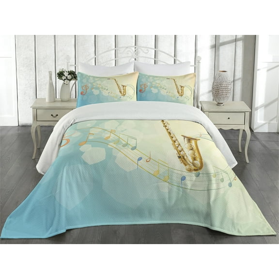 Ambesonne Colorful Quilted Coverlet 3 Pcs, Musical Notes Vibes, Queen Size, Multicolor