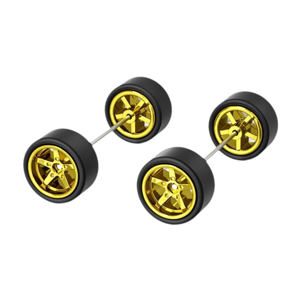 2 ruedas y neumáticos RC a escala 1/64, fácil instalación, pieza RC resistente con llanta para modelos de automóviles, niños, adultos, coleccionistas oro