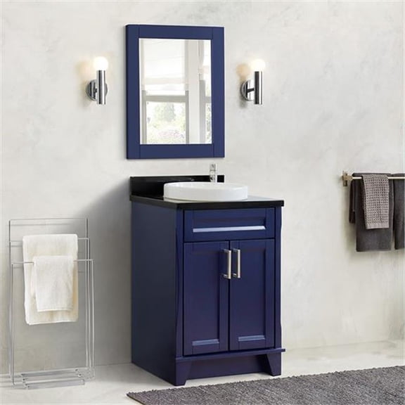 Bellaterra Home 400700-25-BU-BGRD 25 in. Single Round Sink Vanity with Galaxy Granite Top, Blue & Black