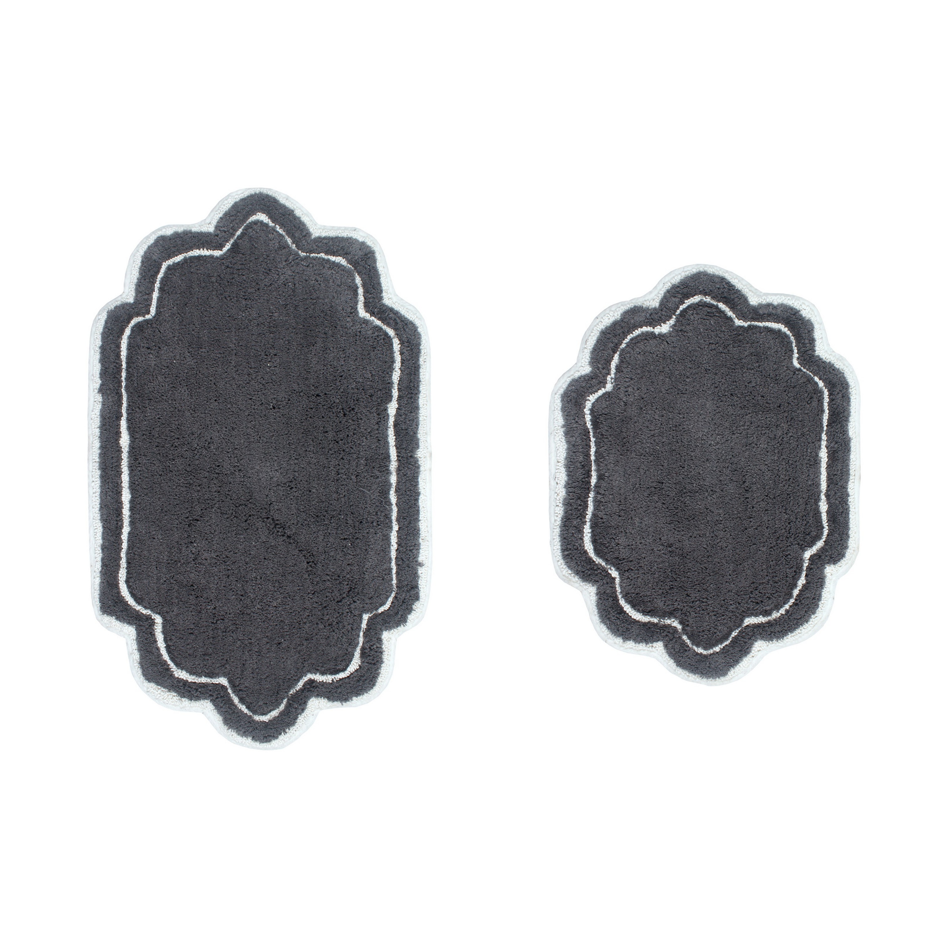Home Weavers Allure Collection 100% Cotton Non-Slip Bathroom Rug Set Machine Washable Bathroom Rug-17"x24", Bath Rug- 21"x34", Dark Gray Color 2 Piece Bath Rug set
