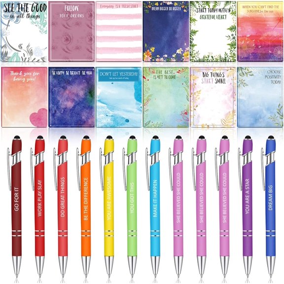 24 Pcs Back to School Teacher Gifts Inspiration Sticky Notes with Funny Pens 3 x 4 Inch Employee Appreciation Gifts for Coworkers Teacher Employee Office Staff Work Team Appreciation Gift
