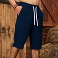 thumbnail image 2 of Mens Casual Soft Cotton Linen Long Shorts Knee Below Sport Running Lounge Work Shorts Capri Pant Size 2XL Navy, 2 of 7