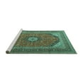 thumbnail image 2 of Ahgly Company Machine Washable Indoor Round Medallion Turquoise Blue Traditional Area Rugs, 5' Round, 2 of 4