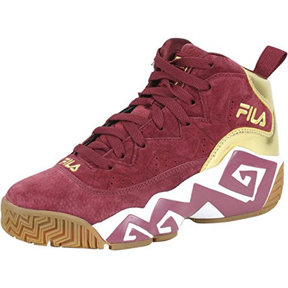 gold and burgundy filas