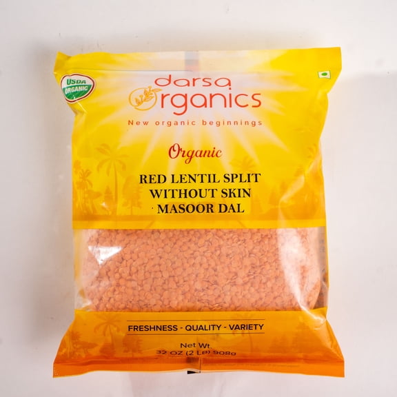 Darsa Organics USDA Organic Red Lentils, Non-GMO Masoor Dal Dry, 2 lb