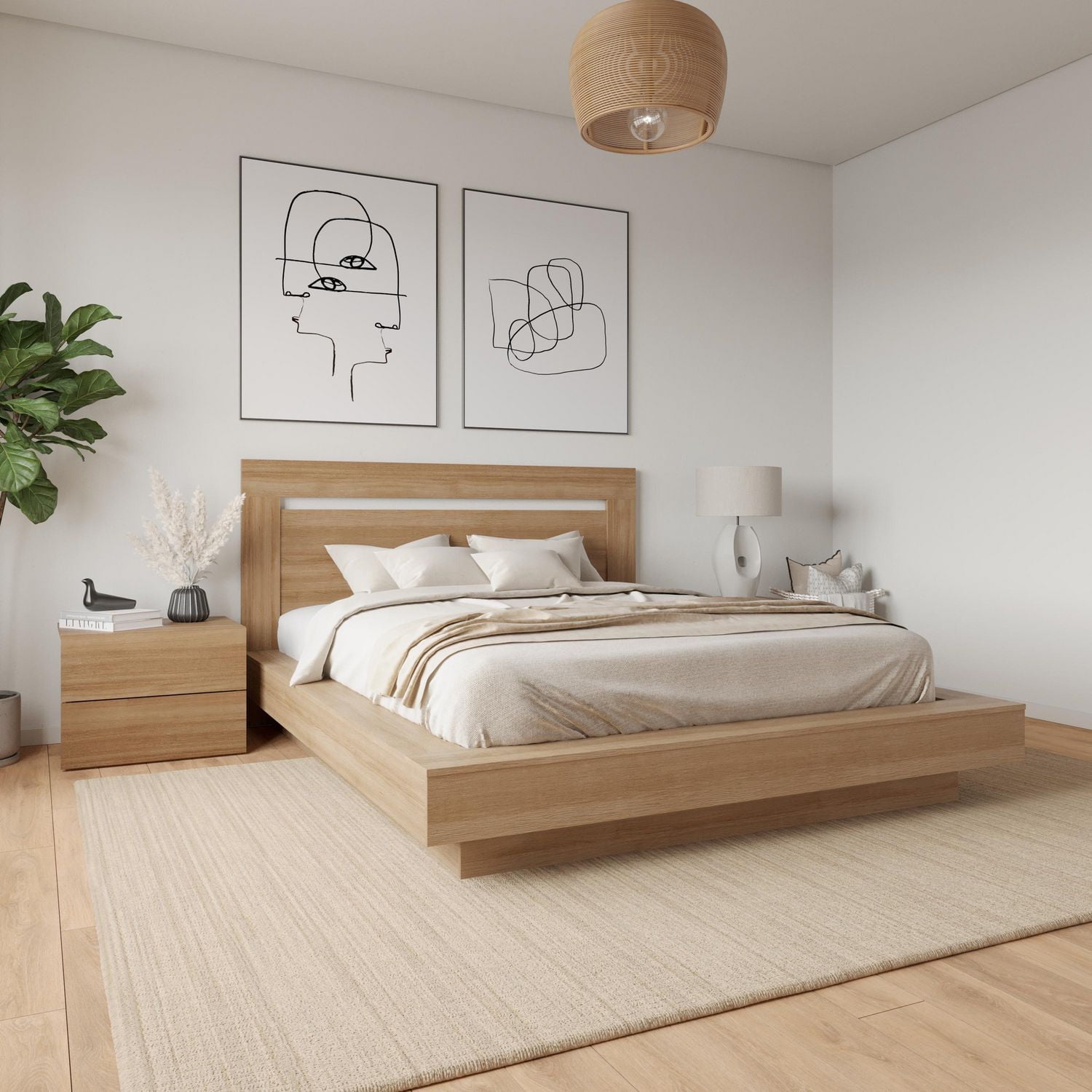 Ensemble de chambre à coucher Byron 4 pièces avec lit queen size, tête de lit et 2 tables de chevet