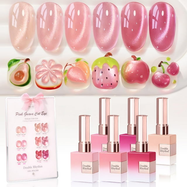 Set de esmaltes de uñas en gel Double Rhythm Cat Eye, 15 ml x 6 unidades, color rosa