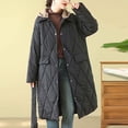 thumbnail image 4 of Jinhomg Long Winter Jacket for Women Lightweight Comfy Button Down Hooded Puffer Coat Casual Warm Outerwear with Pockets Summer Saving Black L, 4 of 10