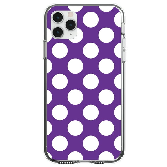 DistinctInk Clear Shockproof Hybrid Case for iPhone 12 MINI (5.4" Screen) - TPU Bumper, Acrylic Back, Tempered Glass Screen Protector - White & Purple Polka Dots