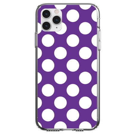 DistinctInk Clear Shockproof Hybrid Case for iPhone 11 Pro (5.8 Screen) - TPU Bumper Acrylic Back Tempered Glass Screen Protector - White & Purple Polka Dots