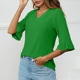 thumbnail image 4 of Nxznwn 3/4 Length Sleeve Womens Tops Summer Loose V-Neck Eyelet T-Shirts Dressy Casual Ruffle Sleeve Tunic Blouses, 4 of 5