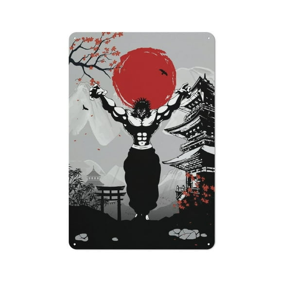 Yujiro Hanma Baki Hanging Picture Tin Hanging Picture Wall Poster Metal Painting Creativity Poster Home Decor Painting Anime Goods Gift 30x20cm