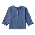 thumbnail image 2 of Penkiiy Breathable Linen Shirt for Girls 5-14 | Tween Casual Long Sleeve Top with Pocket 9-10 Years Blue, 2 of 4
