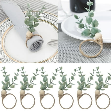 

6 Pack Napkin Buckle Eucalyptus Napkin Rings Handmade Wooden Bead Rustic Farmhouse Napkin Rings Home Decor Faux Greenery Napkin Holders for Weddings Family Gatherings Party (6 Pieces)