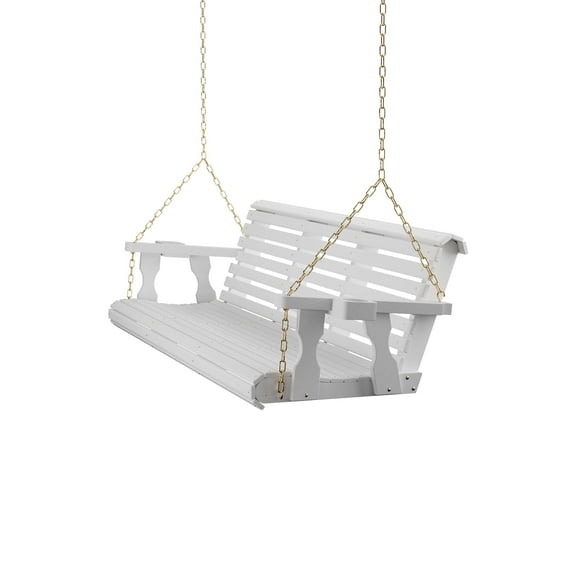 Amish Casual 4 Foot Roll Back Porch Swing with Cup Holders in Semi-Solid White Stain - Amish Made in The USA from Treated Pine Heavy Duty 700 Lb. Weight Capacity