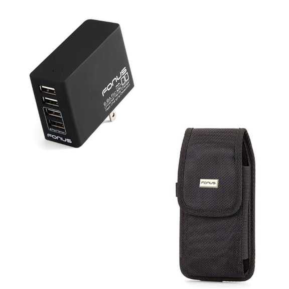 Rugged Durable Canvas Case w 34W 6.8 Amp 4-Port Rapid USB Home Wall Travel AC Charger W8L Compatible With Google Pixel 3a XL