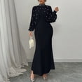 thumbnail image 2 of CIENVNSTG Women Long Dress Embroidered Stand Collar Stretch Slim Maxi Gown Female Autumn Party Sheath Dresses Black S, 2 of 4