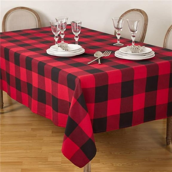 SARO 9025.R65120B 65 x 120 in. Rectangle Buffalo Plaid Check Pattern Design Cotton Tablecloth  Red