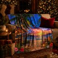 thumbnail image 3 of Tropical Sunset Tiki Bar Beach Hibiscus Flowers Relaxing, Festive Holiday Scene, Warm Flannel Blanket for Beach House and Living Room, Art Lovers Housewarming Gift, Festive Home Decor, 3 of 9