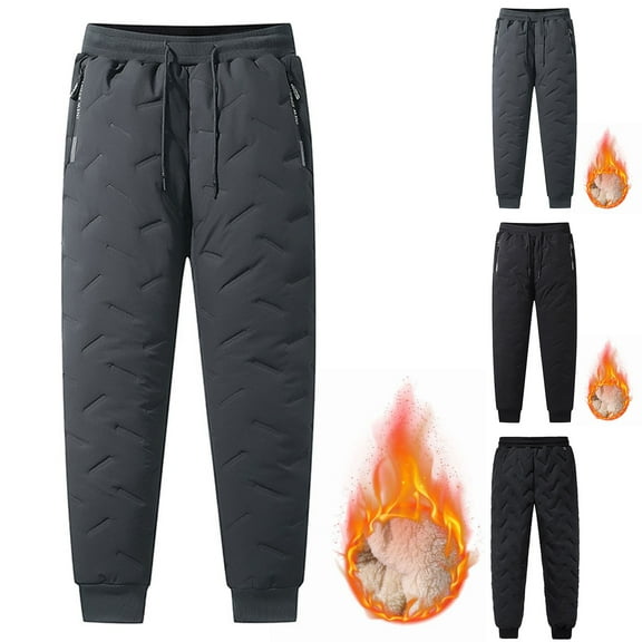 Fengqque Men's Wool Fleece-lined and Thickened Windproof Casual Pants Elastic Waist Work Travel Slacks Gray 20(XXXXXXL)