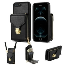 iPhone 8 Plus / 7 Plus Luxury Leather Case with Card Holder for Women Case Wallet with Strap Credit Card Slots Crossbody Strap with Kickstand Zipper Shockproof Case For iPhone 8 Plus / 7 Plus,Black