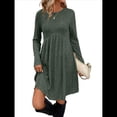 thumbnail image 1 of Vestido de Larga para Mujer, Cuello Redondo, Cintura Alta, Túnica con Bolsillos Verde XL, 1 of 6