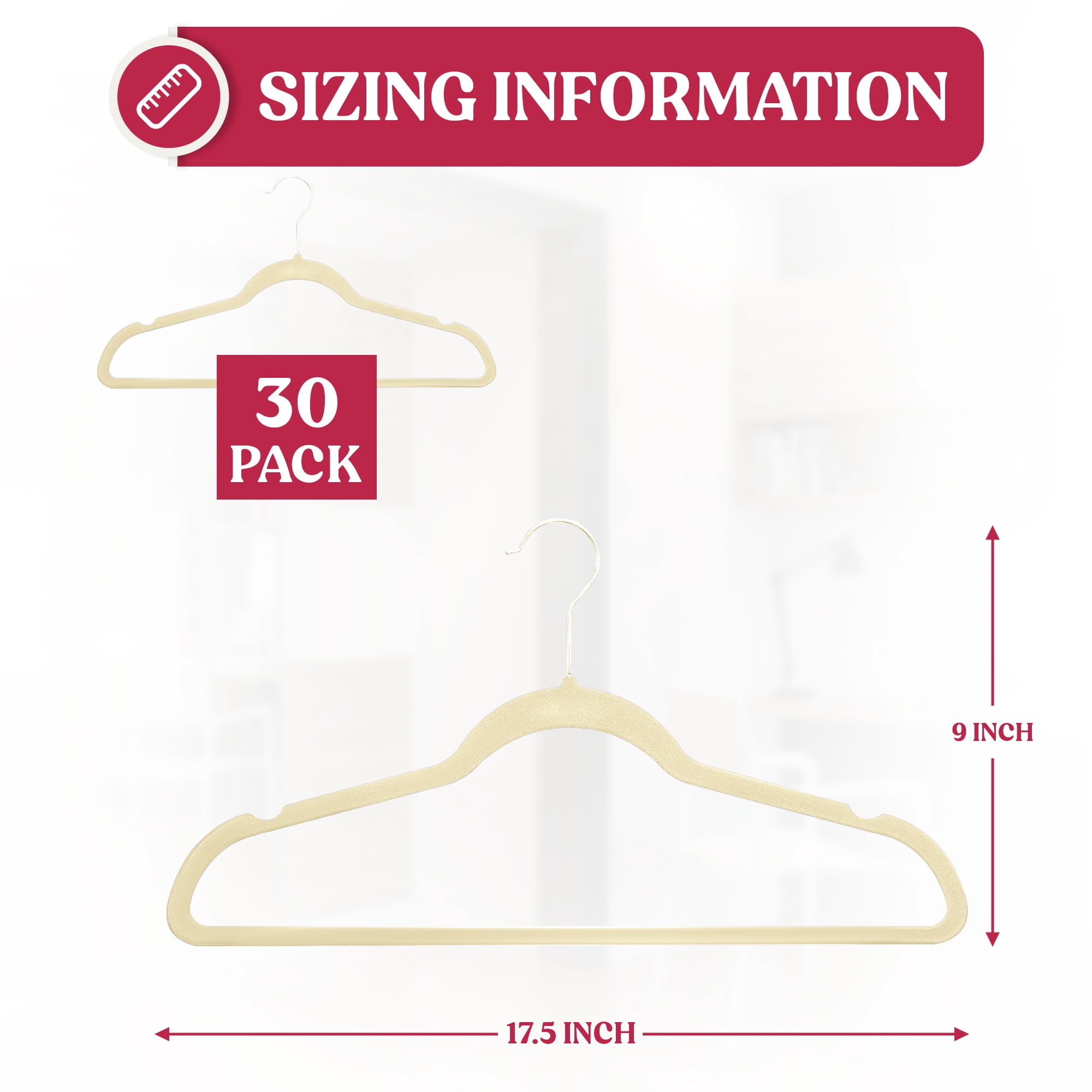 Lux Decor Collection Velvet Clothing Hangers 30 Pack, Non-Slip Space Saving, Ivory