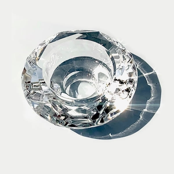 Tea Light Diamond Cut Crystal Candle Holder, Clear Votive Holder, Round