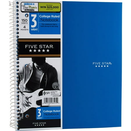 Five Star Wirebound Trend Notebook, 3 Subject, College Rule, 11 x 8 1/2, 150 Sheets, Teal