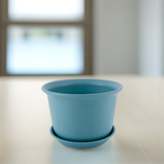 OULII Set of 5 Plastic Round Plant Pots with Drainage Holes, Modern for Indoor and Outdoor Decor