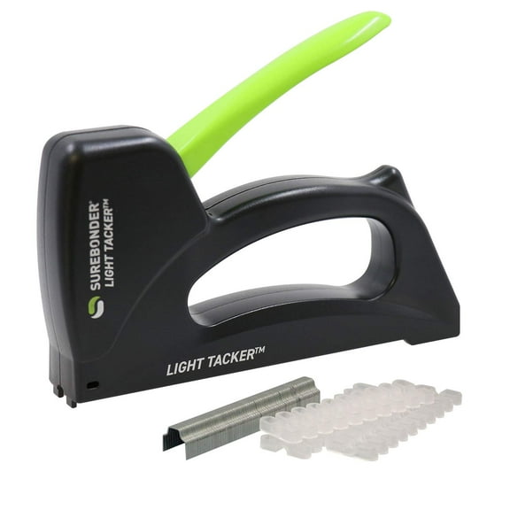 Surebonder 5540HOL Light-Duty Tacker Staple Gun for Holiday and Christmas Lights, Garland, Phone, Speaker, TV, and Computer Cable - 60 Staples and 30 Insulators Included