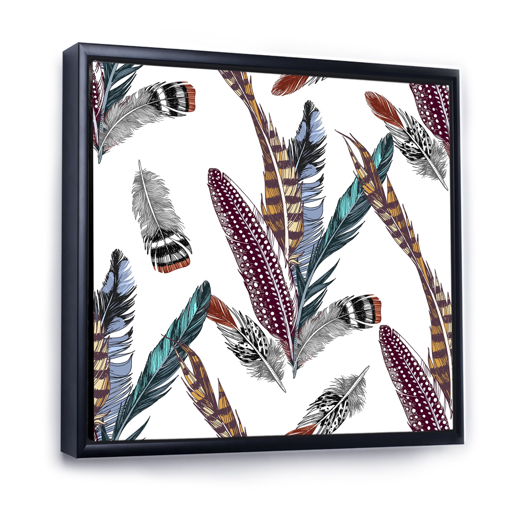 Designart 'Colourful Boho Art Feather Set V' Bohemian & Eclectic Framed Canvas Wall Art Print