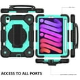 thumbnail image 5 of Dteck Kids Case for iPad mini 6 8.3 inch with Pencil Holder, Rotating Hand Strap Kickstand Shockproof Protective iPad mini 6th Gen Cover with Shoulder Strap, Black+Mint, 5 of 7