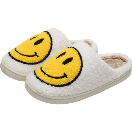 

OSLEI Slippers for women indoor and outdoor men open toe fluffy cute smiley face slippers