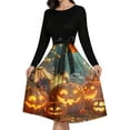 thumbnail image 4 of WTOBBY Women's Vintage Halloween Printed Party Gown Dress with Round Neck, Long Sleeves, and Formal Design for Evening Wear and Gothic Parties ,Earthy Yellow L, 4 of 4