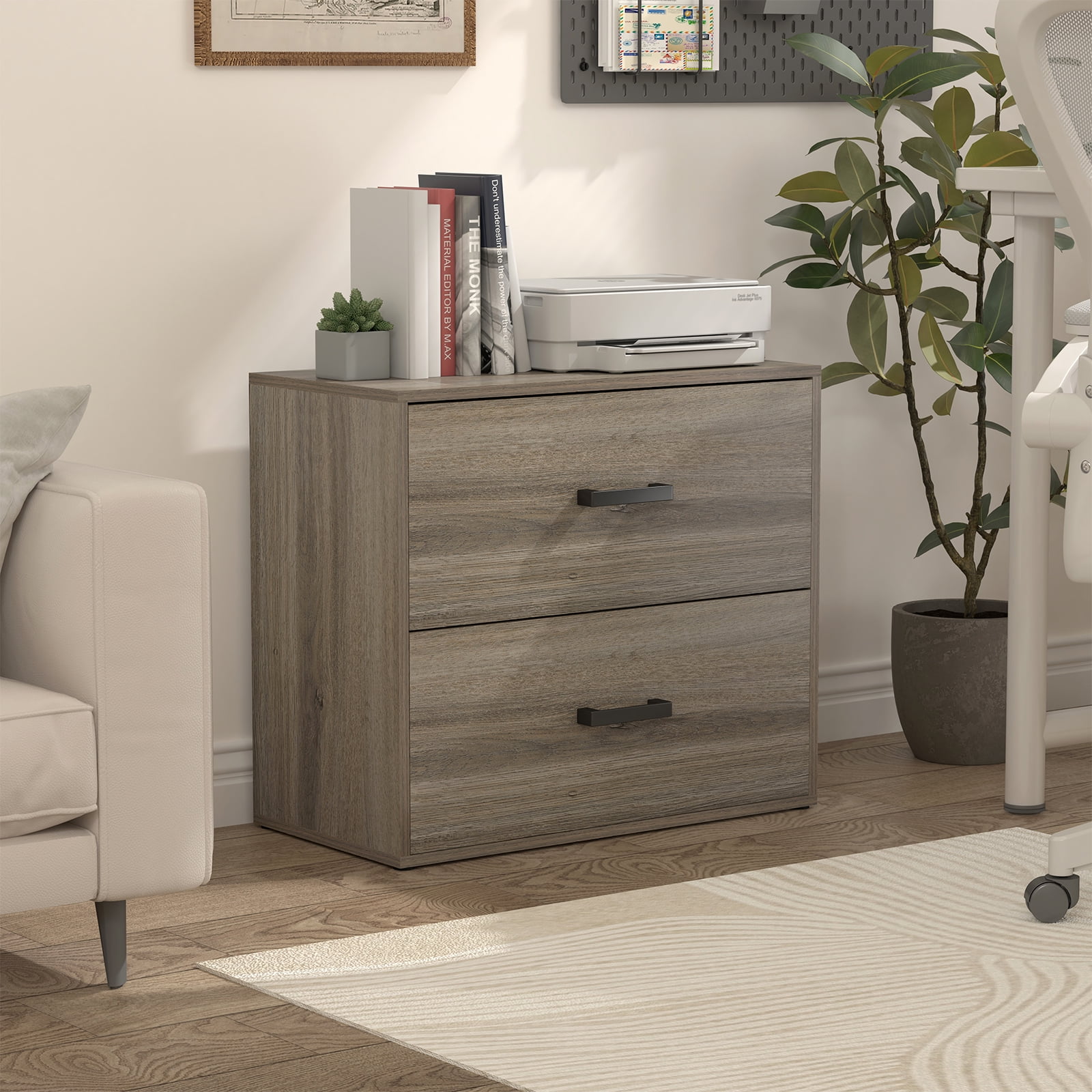 NICEGDLT2-Drawer Lateral File Cabinet,Filing Cabinets for Home Office,Wood Lateral File Cabinet with Handles for Letter Size,Gray 27.56" W x 14.57" D x 24.02" H